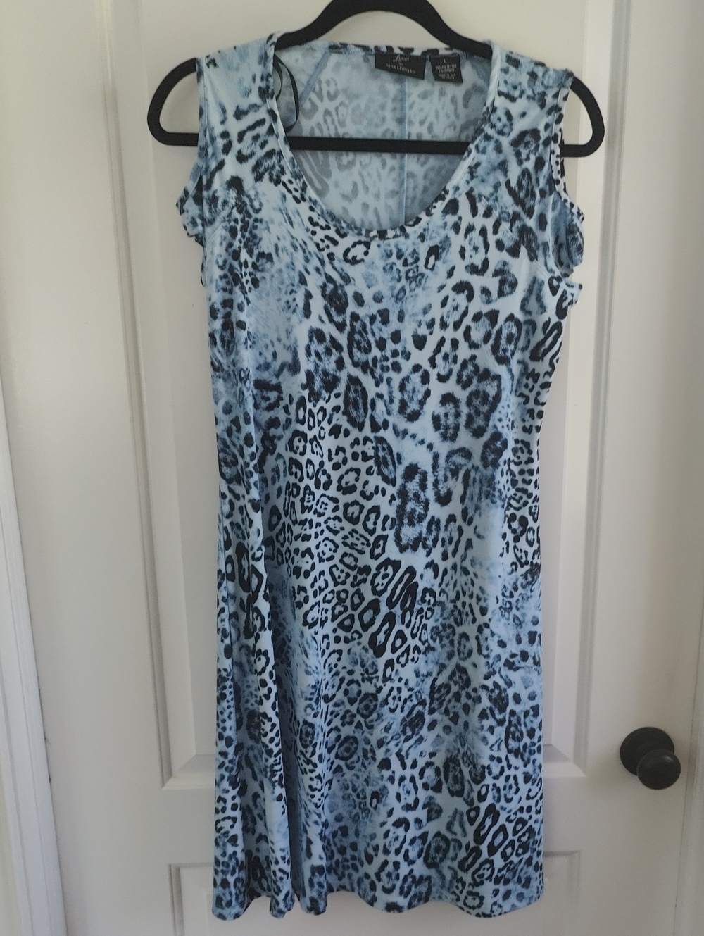 Lenie By Nina Leonard Sleeveless Blue Leopard Print A-Line Dress NWOT